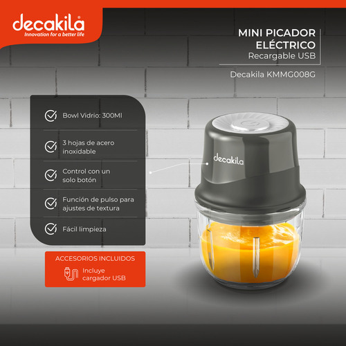 Mini Picadora Procesadora Alimentos Inalámbrica Decakila Recargable Usb