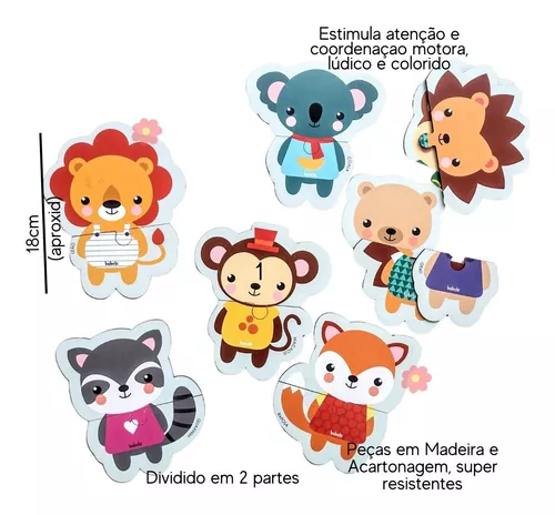 Quebra-Cabeça 2 Partes Animais da Floresta - Brinquedo educativo