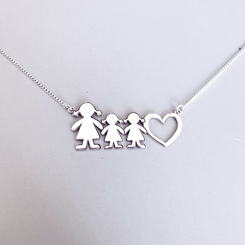 Imagen 4 de 10 de Collar Dije Mamá Niños Corazón De Plata .925 Mujer Agálea