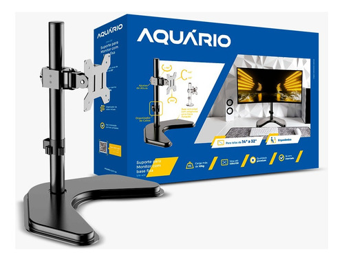 Suporte Monitor De Mesa 14 Á 32'' Regulagem Altura Aquario Cor Preto