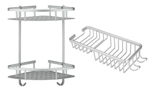 Sets De Accesorios Jabonera + Organizador Ducha Aluminio Inoxidable