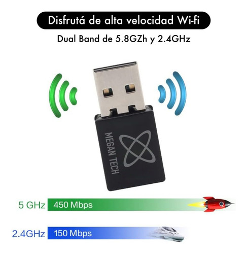 Adaptador Usb Doble Banda Wifi 600mbps Bluetooth Megan Tech 1 Unidad
