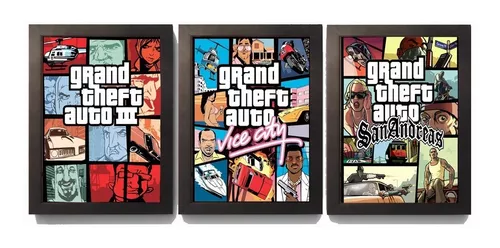 Kit 3 Quadros C.moldura Gta 3 Vice City e San Andreas Ps2