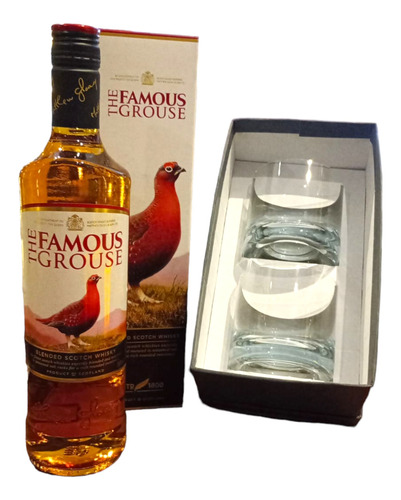 Whisky Famous Grouse + 2 Vasos Whisky Cristal Estuche