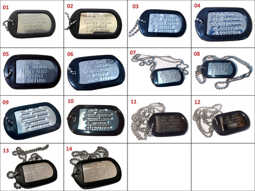 Paq. 10 Dog Tag Placa Identificacion Militar Personalizadas