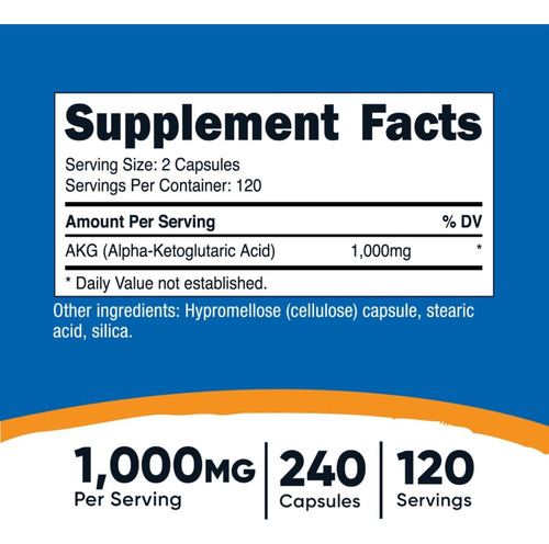 Akg Acido Alfa Ketoglutarico 1000mg Americano