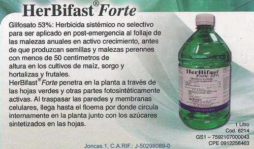 Herbifast® Forte Herbicida De 1 Litro, Precio Por Caja 12uni