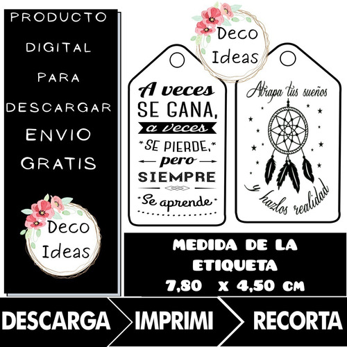 Imagen 2 de 5 de Kit Imprimible 004 Frases Motivadoras Color Blanco Negro