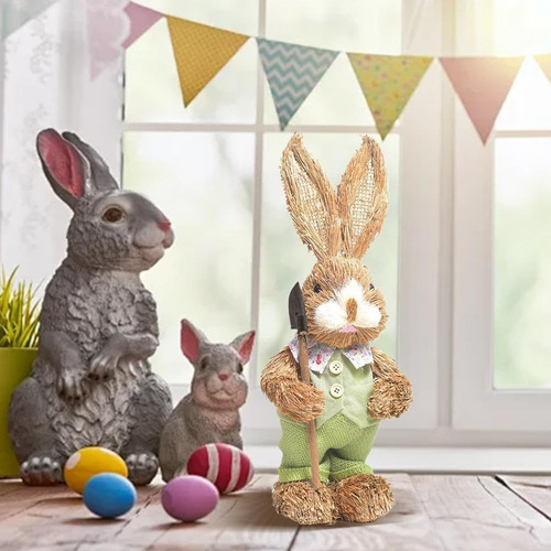 Decoración Artesanal Con Forma De Conejo De Paja Para Pascua