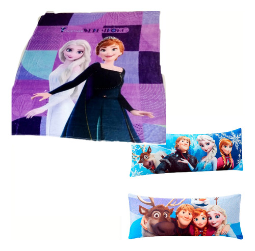 Frazada Cobertor De Frozen Matrimonial + Almohada Larga