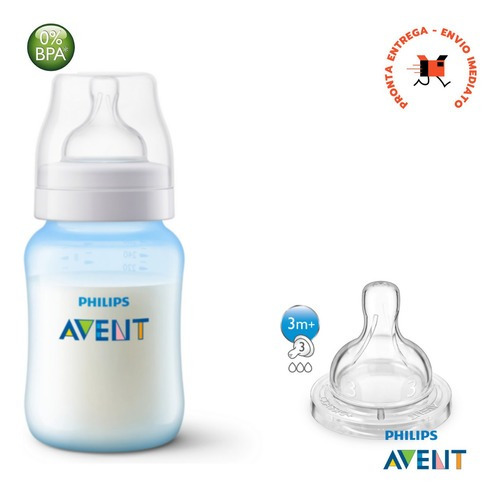 Mamadeira Philips Avent Classic 260ml Azul C/ Bico Extra N3