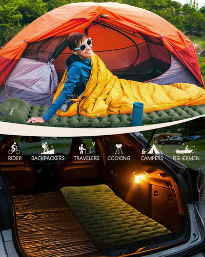 Almohadilla Inflable Para Camping Con Almohada Y Bomba Integ Verde