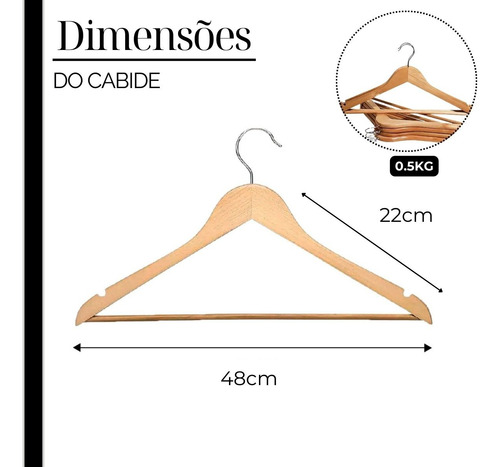 Kit 12 Cabides Madeira Envernizados Com Rachadura