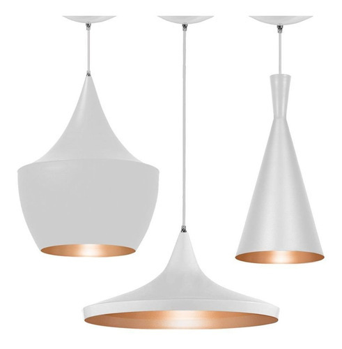 Pendente Luminária Trio Chapéu, Balão E Funil Branco X Cobre Cor Branco Textura x Cobre Solido Bivolt