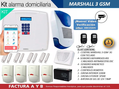 Kit Alarma Domiciliaria Marshall 3 Gsm 3g Cableada Oferta !!