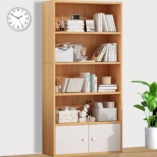 Libreros Madera Modernos Con 2 Puertas Y 4 Niveles Estantes