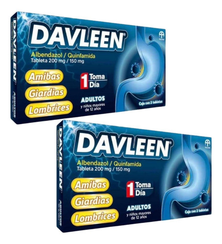 Davleen Albendazol Quinfamida 200/150mg 2 Cajas C/2 Tabletas