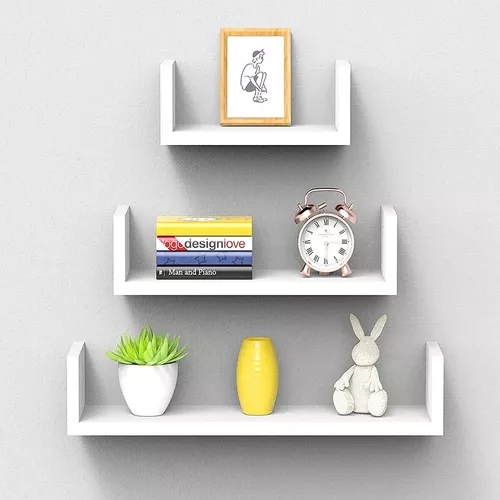 3 Prateleiras Nicho U 50x10 Mdf Branco Decoração Parede Livros Sala Quarto  Cozinha