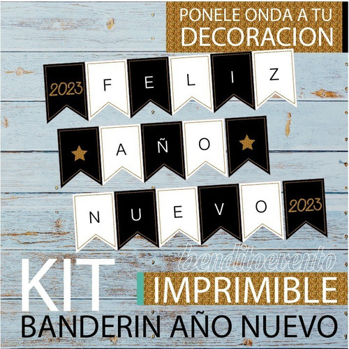 Kit Imprimible Banderin Feliz Año Nuevo Decoracion Circulos