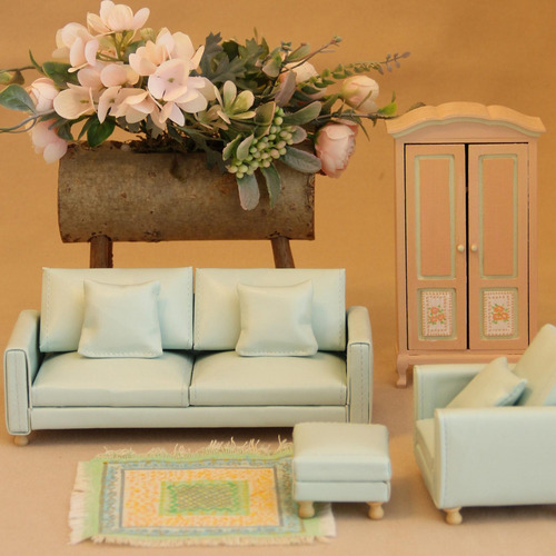 Sofá Para Casa De Muñecas 1:12, Sofá Doble Verde