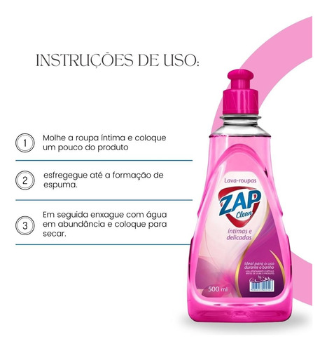 2 Unid Lava Calcinhas Roupa Íntima Delicadas Zap Clean 500ml