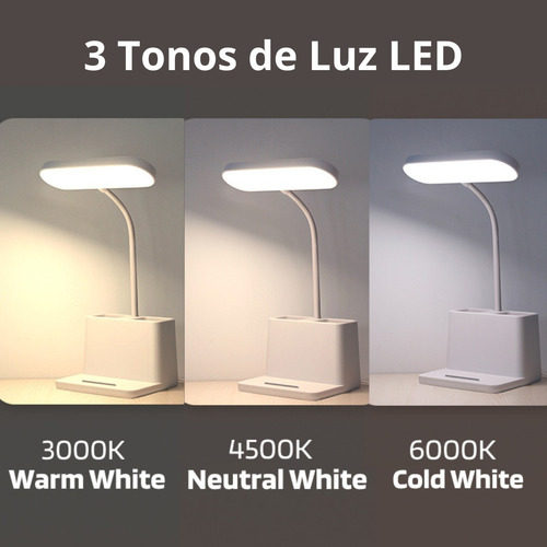 Imagen 3 de 9 de Lámpara De Escritorio Led Inalámbrico Táctil Recargable Usb
