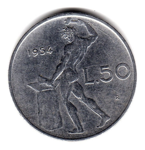 Moneda Italia Republica 50 Liras 1954 Km#95.1
