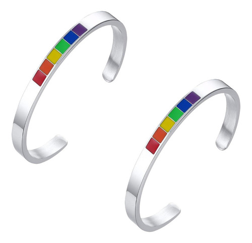 2x Pulsera Lgbt Gay & Lesbian Lgbt Rainbow Pride De Acero