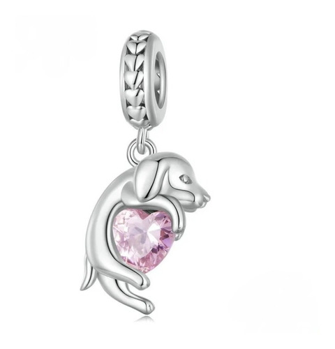 Charm O Dije De Perrito O Perro En Plata 925 Cristal.