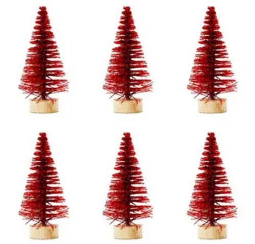 Kit Mini Pinheiros Árvore De Natal Nevada Maquete Cores Cor Vermelho