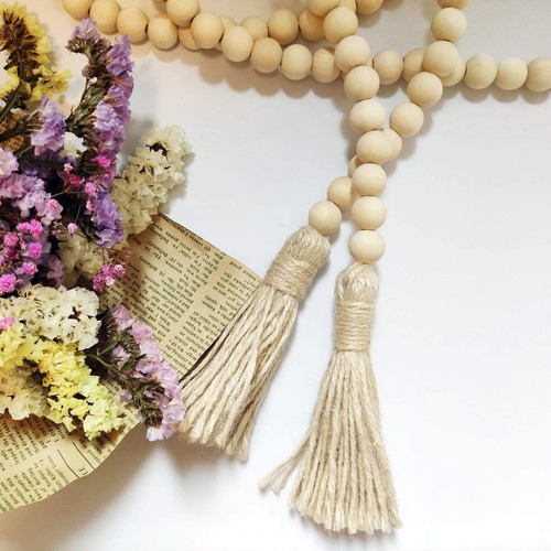 Bohemian Style Tassel Natural Wood Bead Garland Large Wall H