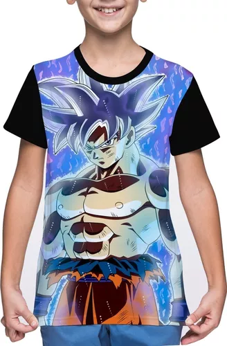 Camiseta Estampada Goku Criança Camisa Masculina Azul Tamanho:P