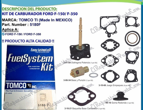 Kit Carburador Ford F100 F150 F250 F350 Carter Yf Yfa 1b 