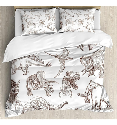 Ambesonne Jurassic Duvet Cover Set, Arreglo De Varios Dinosa