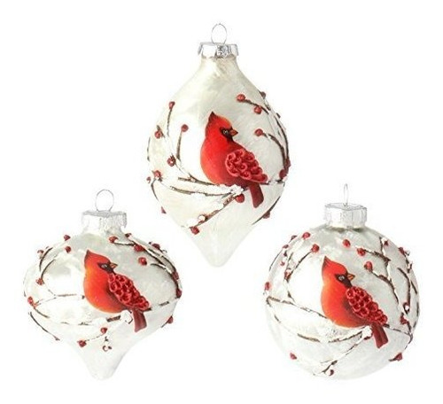 Raz Imports - 3 Ornamentos Del Árbol De Navidad De Cardinal