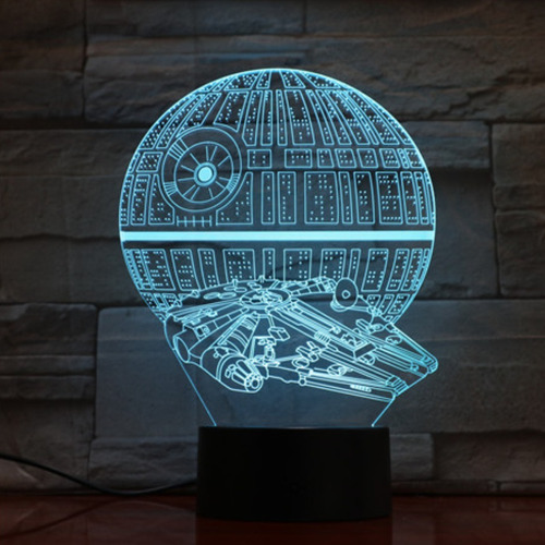 Lámpara Mesa 3d Estrella De La Muerte Base Negra + Control