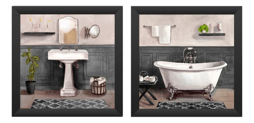 Kit 2 Quadros Decorativos Banheiro,toalete, Lavabo,lindo Cor Preto