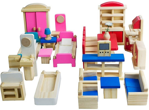 Playset Casa De Muñecas De Madera Seanmi (5 Juegos)