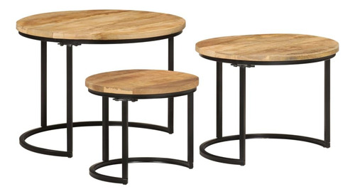Vidaxl Solid Rough Mango Wood Nesting Tables 3 Pcs Set Of