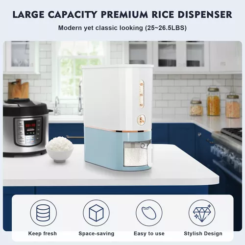 Dispensador de arroz premium - Contenedor de almacenamiento de cocina de  capacidad de 25 libras: Organizadores y almacenamiento de despensa
