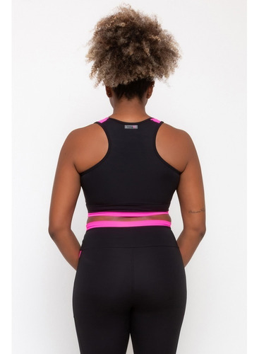 Top Basic Neon Fitnez® - Cor Preto Com Rosa