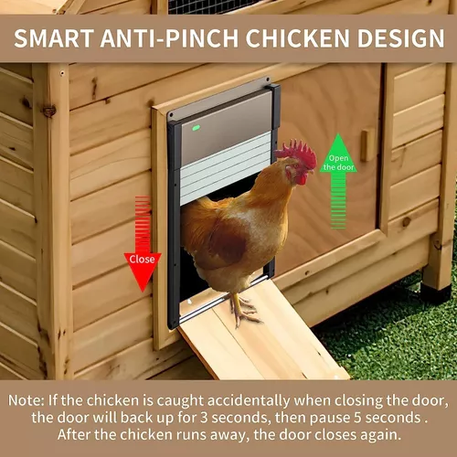 Puerta automática para gallinero, puerta de gallinero con energía solar,  con temporizador, sensor de luz, antitrampa, control remoto, puerta de
