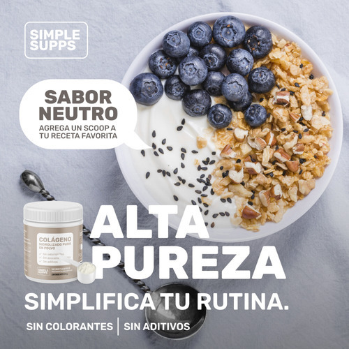 Imagen 7 de 8 de Colágeno Hidrolizado Polvo Simplesupps 475gr 47.7 Porciones Sabor Neutro