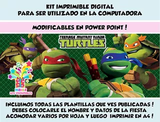 Kit Imprimible Tortugas Ninjas Diseñá Tarjetas Y Candy Bar