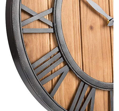 Reloj De Pared Silencioso Oldtown De Madera Y Metal Macizo