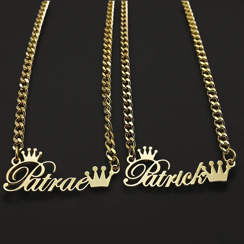 Collar Para Mujer Nombre Personalizado Corona Cadena Cubana