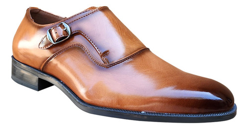 Zapato Formal De Vestir Hombre Con Hebilla Charol Camel 7421