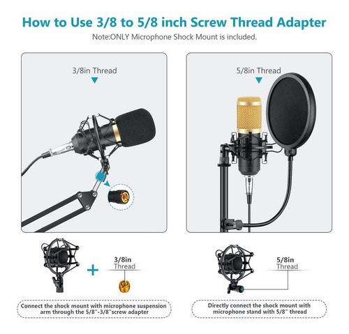 Shock Mount Standard Para Microfono Condenser Marca Elefir Color Negro