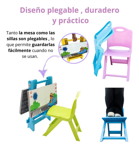 Mesa Infantil Plegable 4 Sillas De Colores Para Niños Dibujo