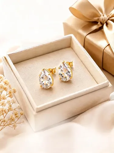 Brinco Feminino Gota Zirconia Banhado Antialergico Luxo Dourado